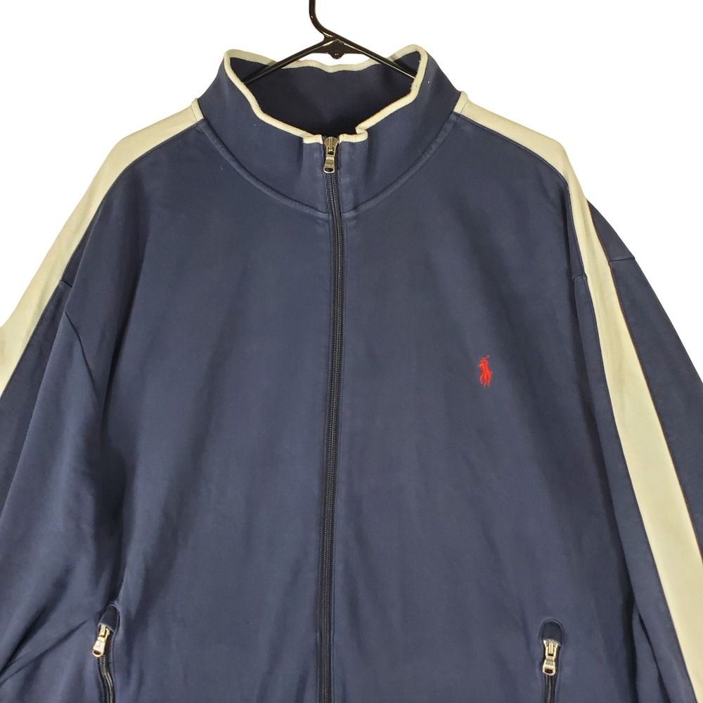 Polo Ralph Lauren Mens 2XB Track Jacket Navy Blue Cream Stripe Full Zip Pony